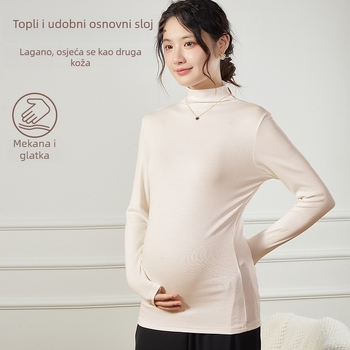 Trudnički osnovni top s čipkom, viskozna tkanina, dugački kroj, okrugli izrez, rukav 3/4