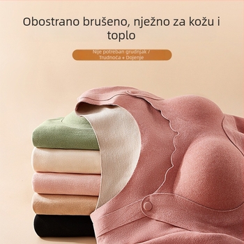 Trudnička jesenska majica za dojenje, plus veličina, postporođajni bazni sloj, s jastučićem za grudi, dvostruko češljana tkanina