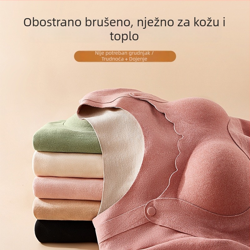 Trudnička jesenska majica za dojenje, plus veličina, postporođajni bazni sloj, s jastučićem za grudi, dvostruko češljana tkanina