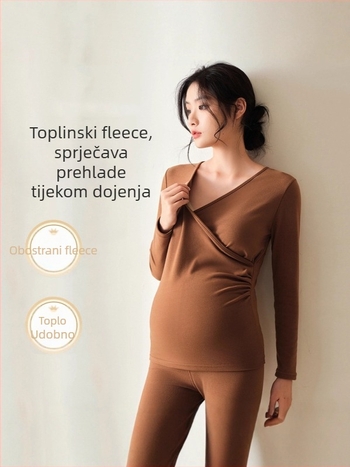 Trudnički termalni set za zimu s kapuljom, uski kroj, poliester 90–95% i spandex, zimska kolekcija 2025