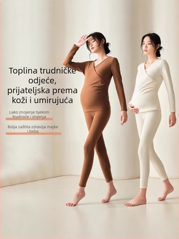 Trudnički termalni set za zimu s kapuljom, uski kroj, poliester 90–95% i spandex, zimska kolekcija 2025