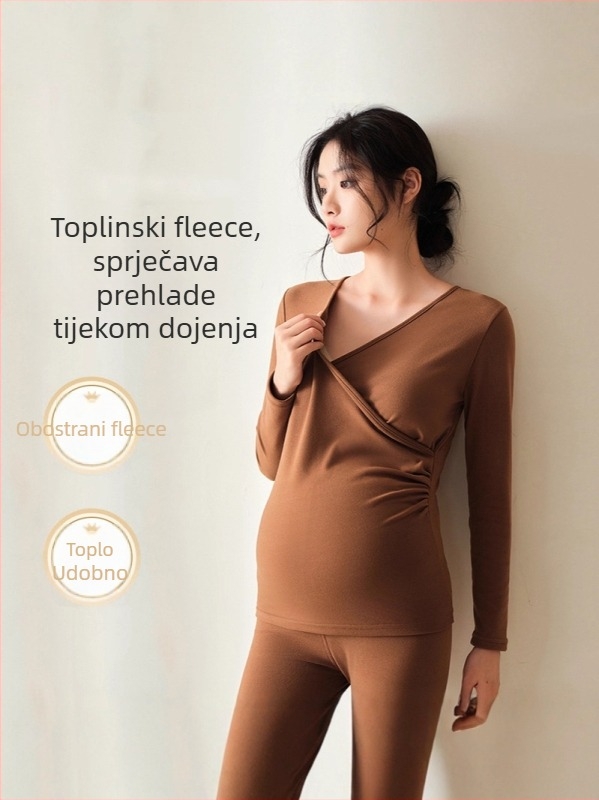 Trudnički termalni set za zimu s kapuljom, uski kroj, poliester 90–95% i spandex, zimska kolekcija 2025