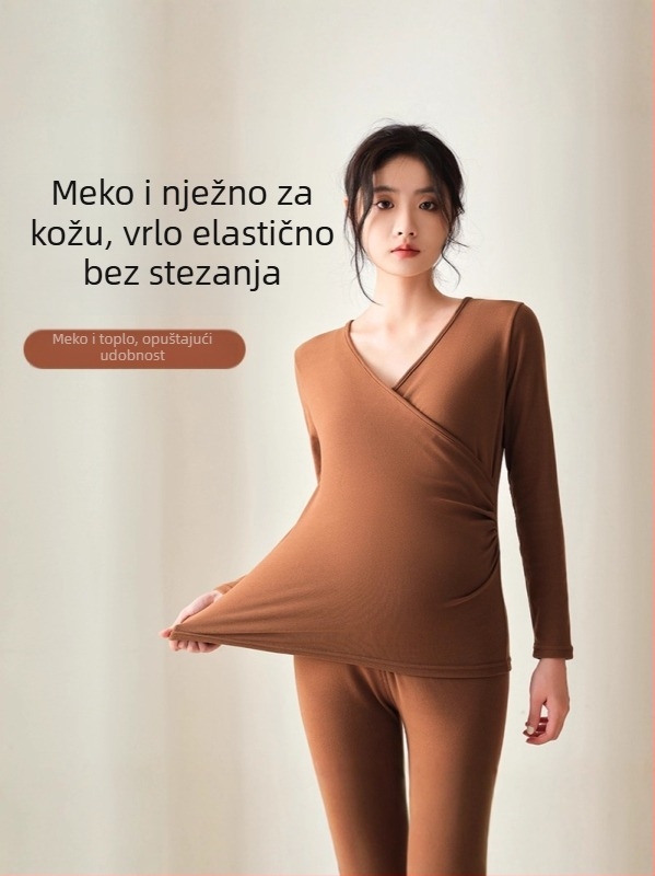 Trudnički termalni set za zimu s kapuljom, uski kroj, poliester 90–95% i spandex, zimska kolekcija 2025