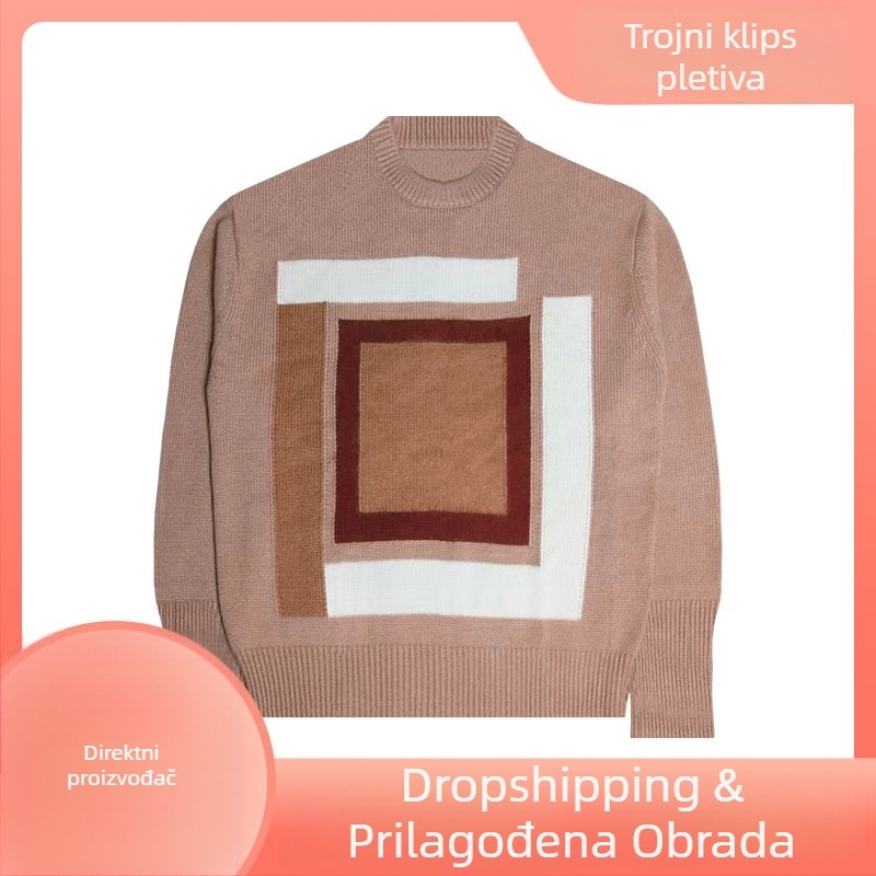 Džemper od kašmira s jacquard geometrijskim uzorkom, okrugli izrez, opušten kroj, dugi rukavi