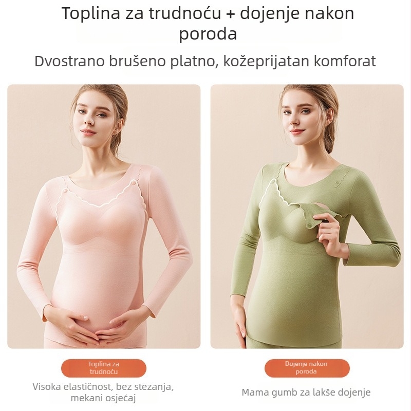 Top za dojenje za trudnice s otvorom za dojenje, poliester-elastanska smjesa, blok uzorak, dugi rukavi