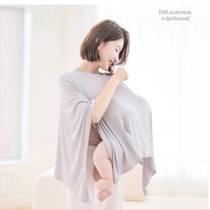 Trudničko pokrov za dojenje - prozračna TR tkanina, PVC ≤30%, 3/4 rukavi, polo ovratnik, višestruka zaštita za dojenje na otvorenom, proljeće 2024