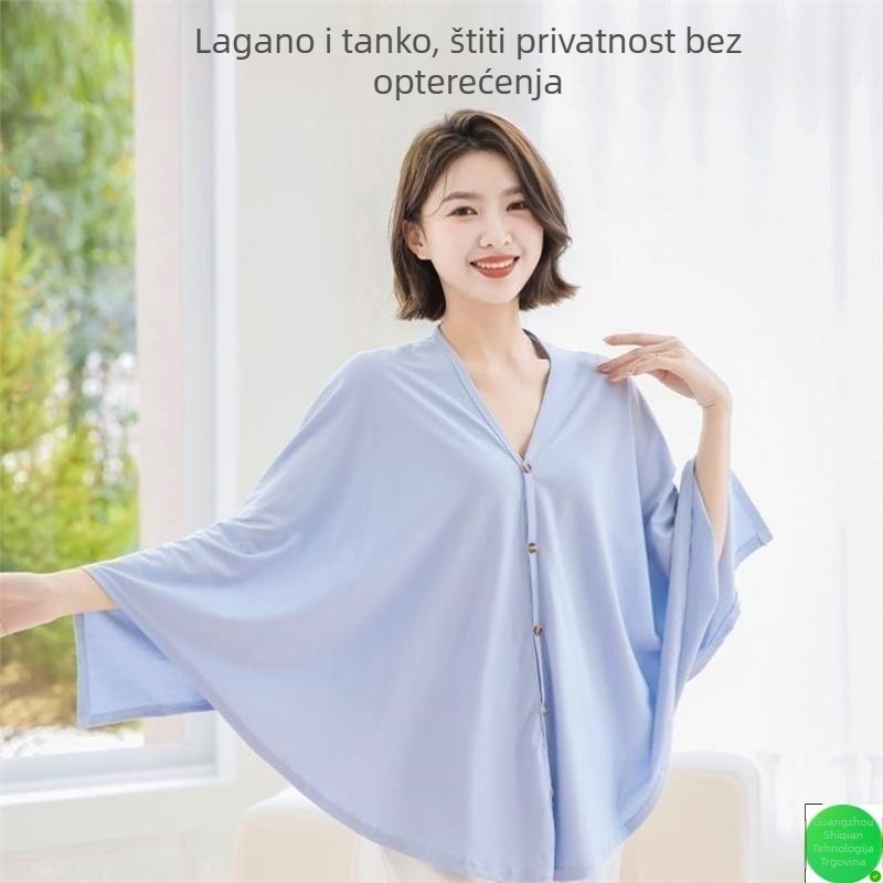 Trudničko pokrov za dojenje - prozračna TR tkanina, PVC ≤30%, 3/4 rukavi, polo ovratnik, višestruka zaštita za dojenje na otvorenom, proljeće 2024