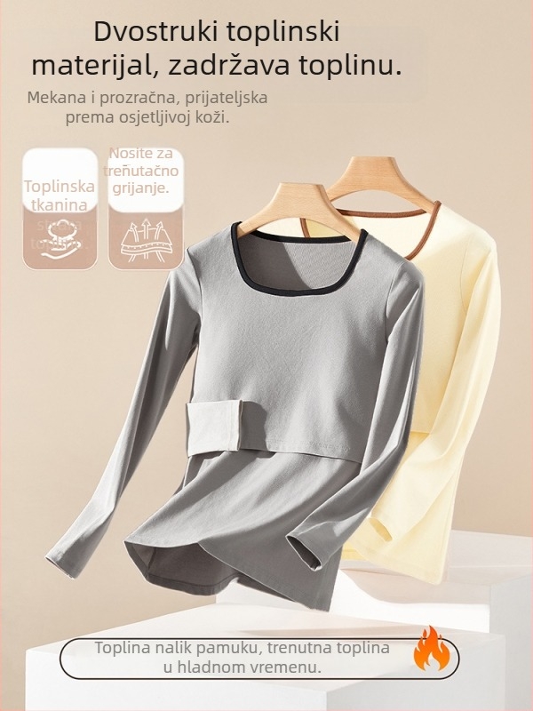 Majčinski zimski topli set za dojenje: poliester 90–95%, dugi rukavi, U-oblik vrat, casual stil, zima 2025