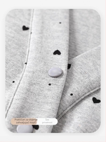 Trudničke pidžame za dojenje s jastučićima za dojke — dvodijelni set, dugi rukavi, V-izrez, geometrijski uzorak, pamuk-poliester sa spandeksom