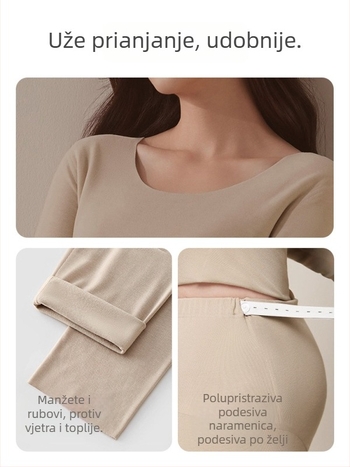 Trudnički antibakterijski termalni set donjeg rublja za dojenje, 3/4 rukav, okrugli ovratnik, poliester 90–95%