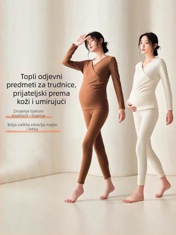 Trudnični termalni komplet donjeg rublja s flisom – debeli sloj, kapuljača, uski kroj, zima 2025
