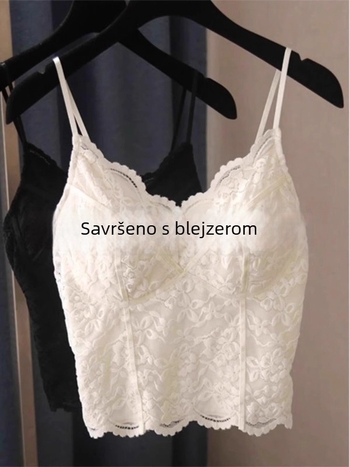Čipkasti top s ulošcima za grudi — materijal spandex, mikroelastičnost, dvostruke naramenice, slim fit