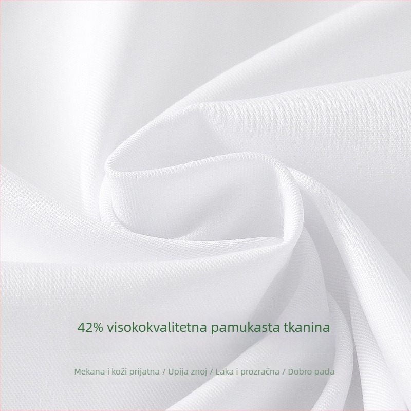 Ženska slim košulja od pamuka i poliestera, jednobojna, dugi rukavi, V-izrez, kopčanje sprijeda