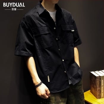 Muška košulja s labavim krojem, kratki rukavi, šiljasti ovratnik, dekorativna džep, jednobojna