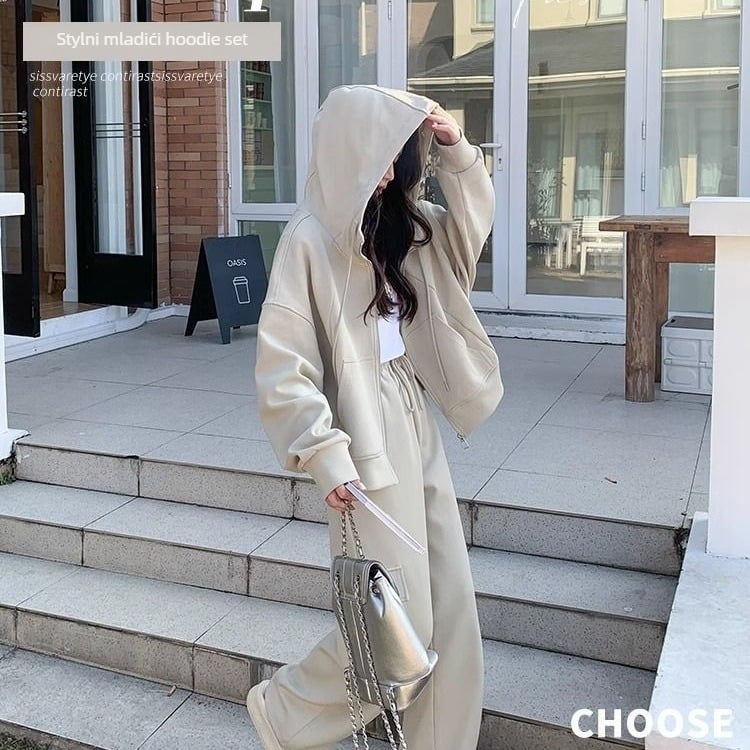 Ženski dvodijelni set s otiskom, gornji dio: sweatshirt, kolaž dizajn, dugi rukavi, mješavina poliestera i elastana