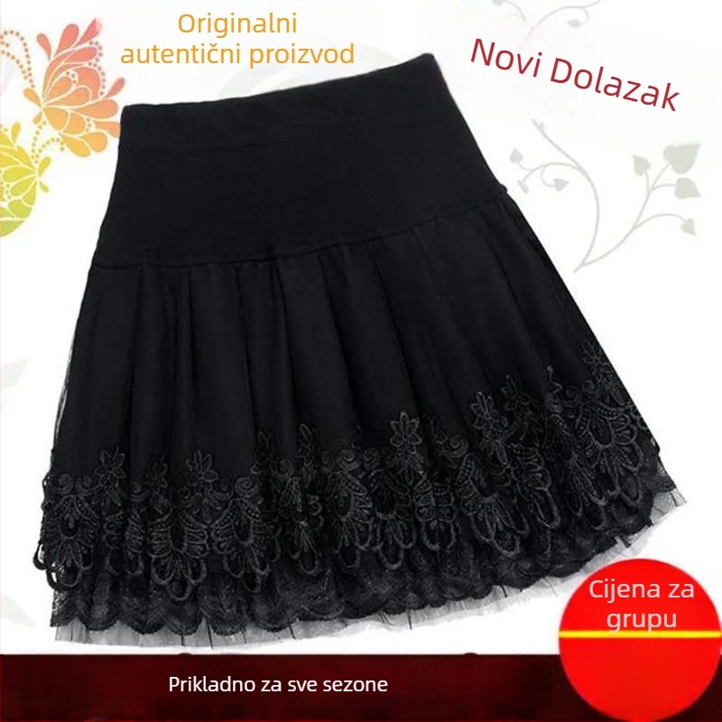 Plisirana kratka suknja visokog struka, mrežasta poliester tkanina, A-linijski kroj