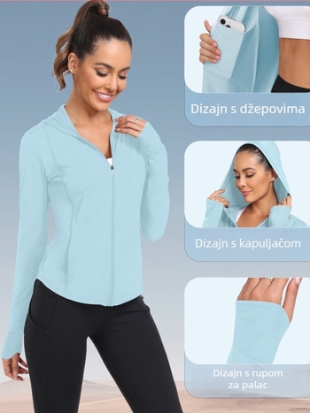 Ženska jakna za UV zaštitu UPF50+, tanka prozračna s zipom; poliester sa spandexom, dugi rukavi