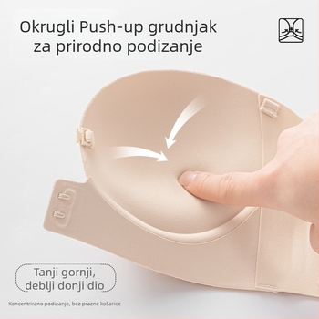Sutien bez naramenica s prednjim kopčanjem, tanak, nevidljiv ispod odjeće, košarice od pamuka