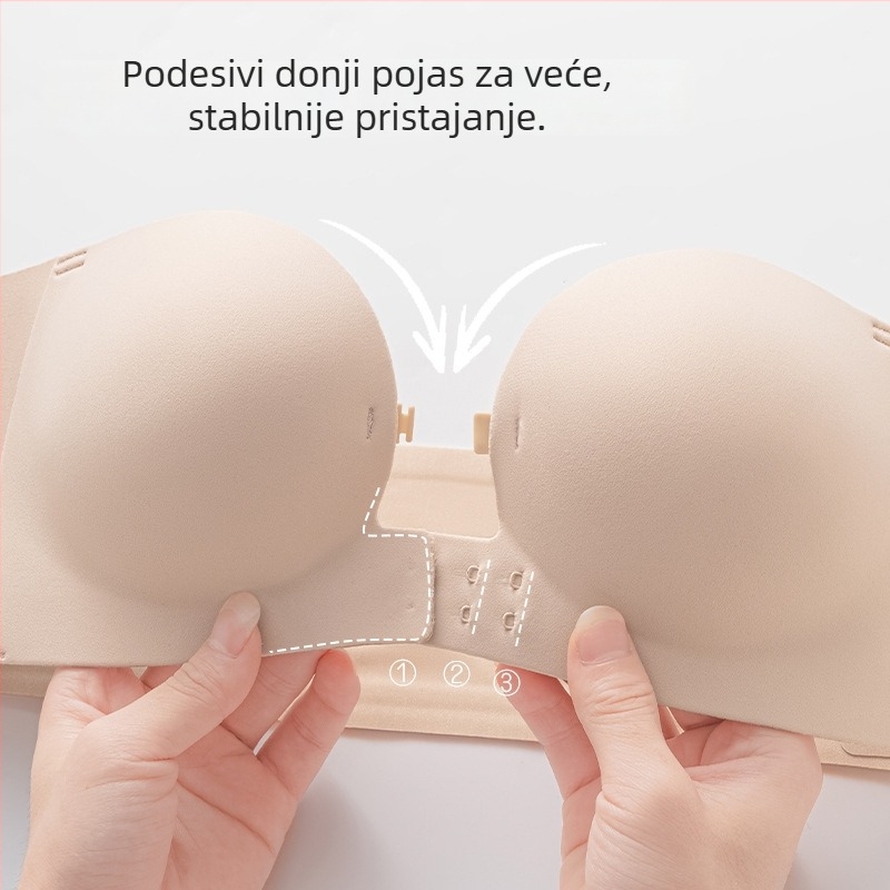Sutien bez naramenica s prednjim kopčanjem, tanak, nevidljiv ispod odjeće, košarice od pamuka