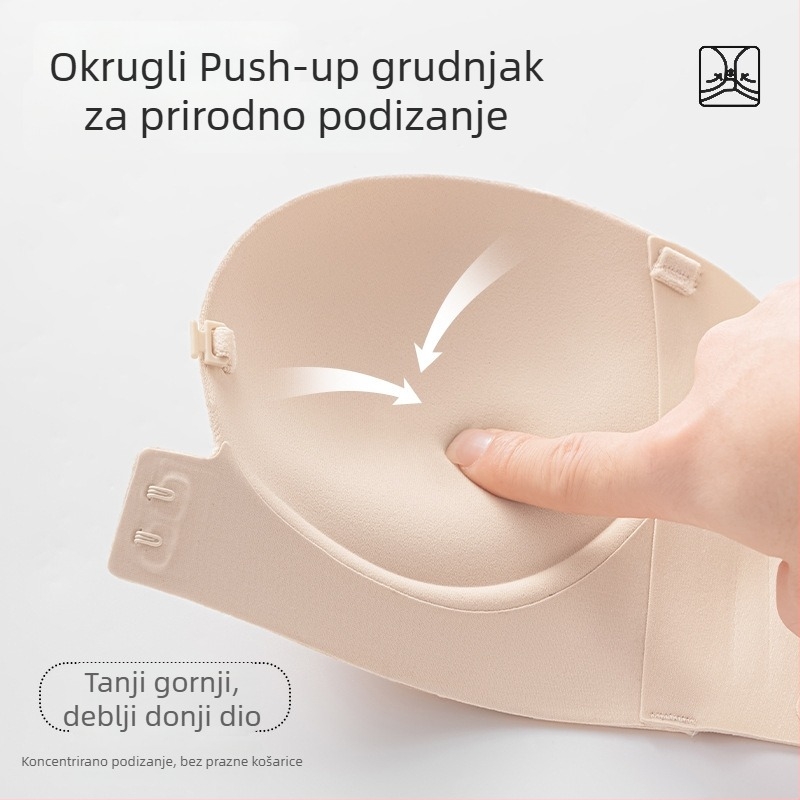 Sutien bez naramenica s prednjim kopčanjem, tanak, nevidljiv ispod odjeće, košarice od pamuka