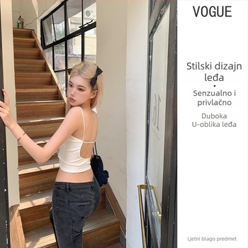 Seksi top bez rukava s otvorenim leđima i fiksnim košaricama, ljetni crop top