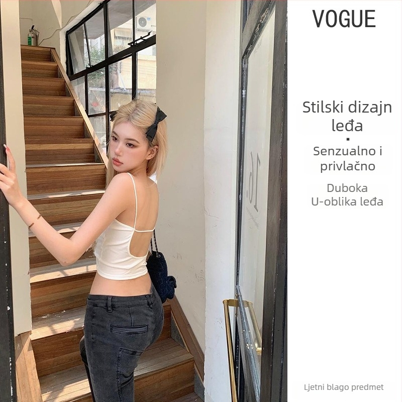 Seksi top bez rukava s otvorenim leđima i fiksnim košaricama, ljetni crop top
