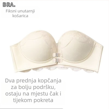 Prednje kopčanje, bez naramenica, grudnjak s odvojivim dvostrukim naramenicama, 1/2 košarice, najlon, čipka, bez leđa