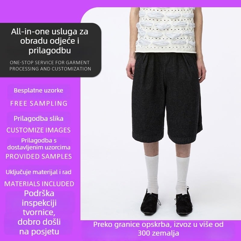 Muške traper šorce kratke hlače, isprani denim, slobodan kroj, dužina do koljena, mikroelastičnost, 85–90% pamuk