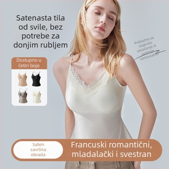 Najlon top s Mulberry svilenom podstavom; puna šalica; tanko oblikovana šalica; bez gumba; fiksni remeni; cijele sezone