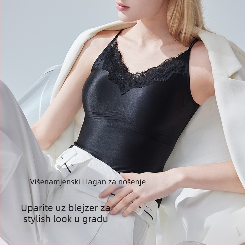 Najlon top s Mulberry svilenom podstavom; puna šalica; tanko oblikovana šalica; bez gumba; fiksni remeni; cijele sezone