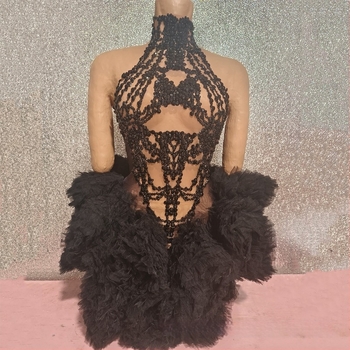 Haljina s kristalima i tutu suknjom, uski kroj (mrežasti materijal, Spandex >95%, jesen 2025, Hotfix kristali)