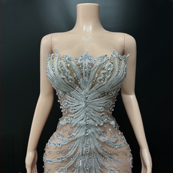 Haljina kratka u palaćnom stilu sa stojećim ramenom i korzetom, laserski kristali, cosplay za nastup - NOVANCE, Spandex >95%, Sexy, Street Trendsetter, Hotfix Kristali