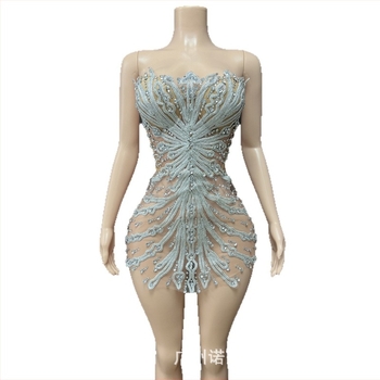 Haljina kratka u palaćnom stilu sa stojećim ramenom i korzetom, laserski kristali, cosplay za nastup - NOVANCE, Spandex >95%, Sexy, Street Trendsetter, Hotfix Kristali