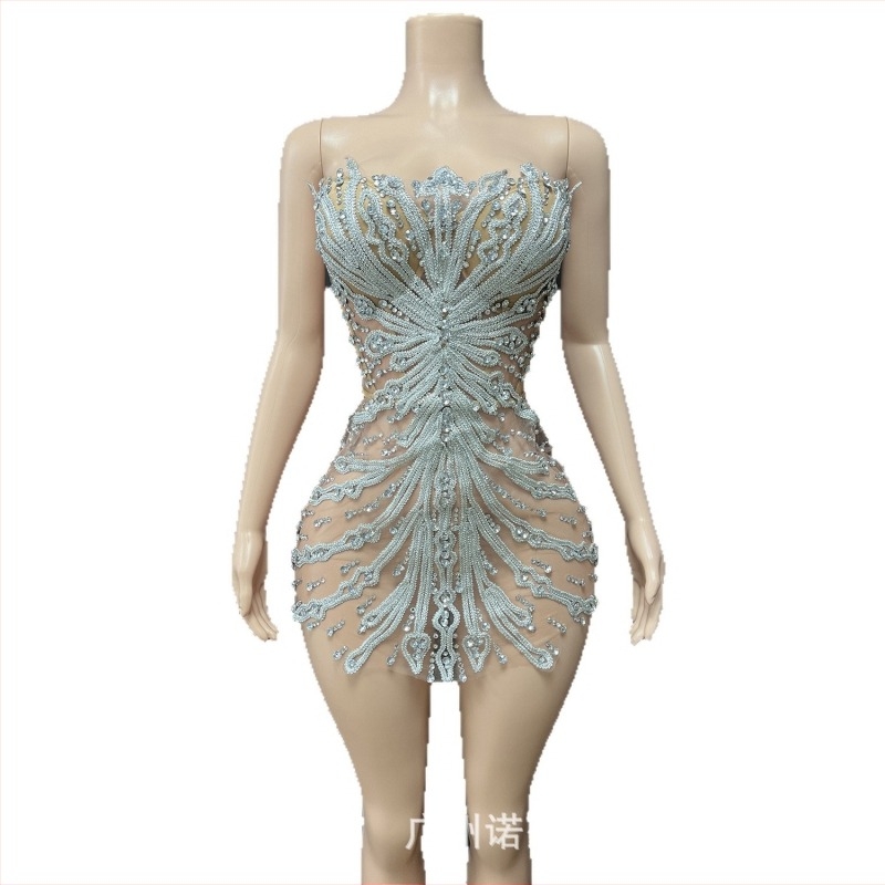 Haljina kratka u palaćnom stilu sa stojećim ramenom i korzetom, laserski kristali, cosplay za nastup - NOVANCE, Spandex >95%, Sexy, Street Trendsetter, Hotfix Kristali