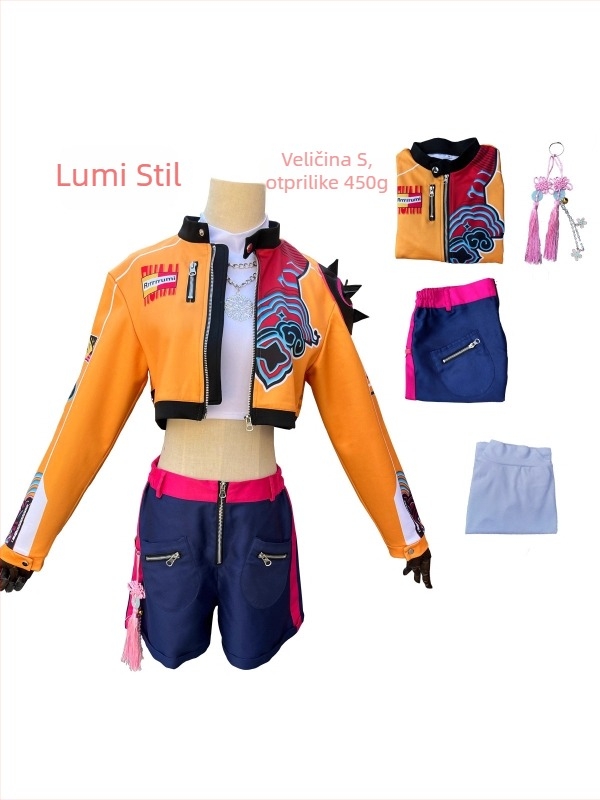 Cosplay kostim za K-Pop djevojačku grupu – Rumi Milazzo – Spandex tkanina; Glavni sastav: regenerirana vlakna celuloze 30–50% sadržaja; Minimalistički stil, japansko-korejski casual; Proljeće 2024