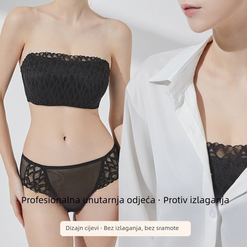 Bez naramenica čipkasti grudnjak, nevidljiv s ultra-tankim košaricama, 3/4 košarice, glavni materijal najlon, podstava spandeks, odvojive dvostruke naramenice