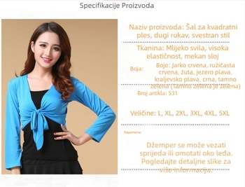 Gornji dio za kvadratni ples sa šalom, Milk Silk tkanina s 30% elastana, dugi rukav, za odrasle žene, za scenu i plesove Belly Dance, Latin, Folk, Yangko