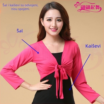 Gornji dio za kvadratni ples sa šalom, Milk Silk tkanina s 30% elastana, dugi rukav, za odrasle žene, za scenu i plesove Belly Dance, Latin, Folk, Yangko