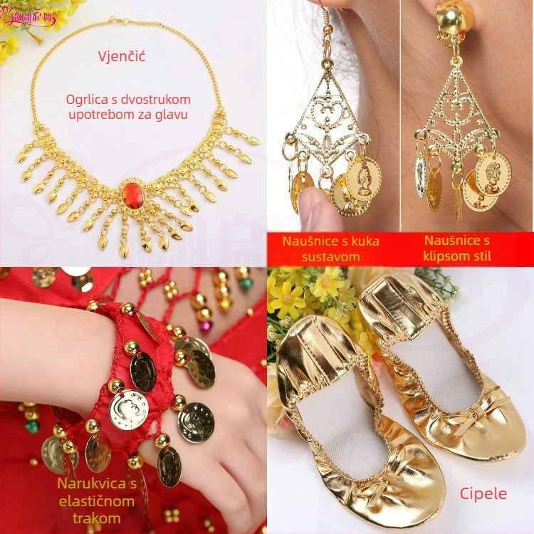 Dječji kostim Belly Dance i indijskog plesa, šifonska tkanina, akrilni materijal, za djevojčice, na pozornicu