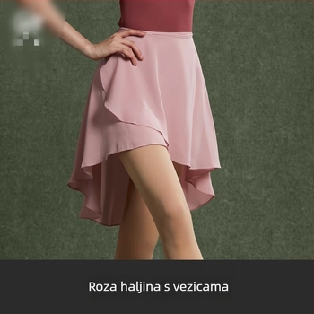 Baletno trening odijelo s vezicama, jednodelni dizajn, poludjelna suknja s naborima od šifona, gusti šifonski materijal, 100% poliester