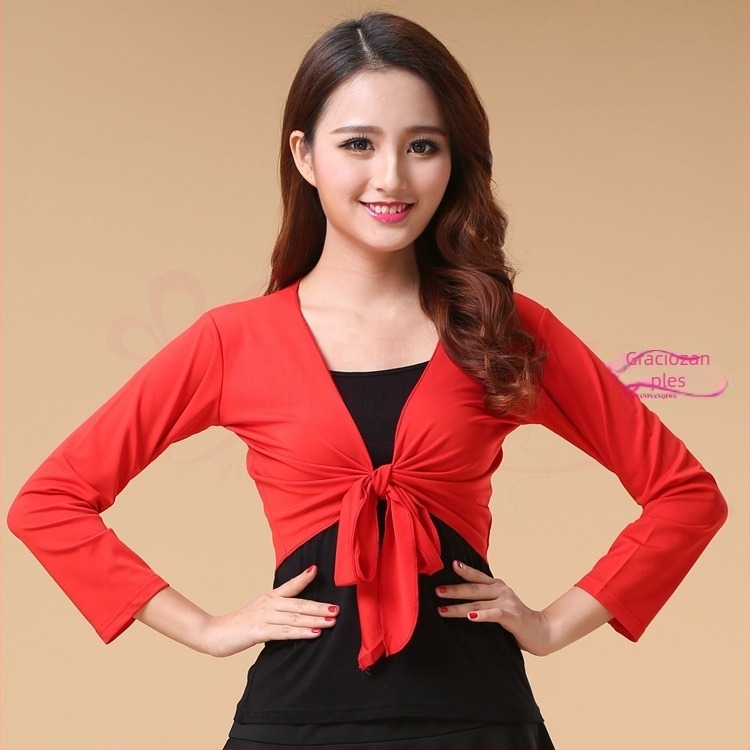 Tansko odjeća - top s dugim rukavima za kvadratni ples, Milk Silk tkanina, 30% elastan; pogodno za belly dance, latin ples, folklorni ples i Yangko