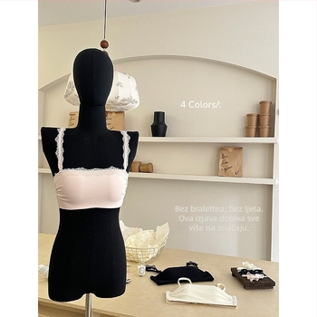 Push-Up beznaramenkasti grudnjak za mali bust — dvije opcije nošenja, protuklizni pojas. Glavni materijal: najlon; podstava: najlon; veličina košarice: 1/2; oblik košarice: tanak gore, debeli dole; odvojive dvostruke naramenice; stražnje kopče s tri reda k