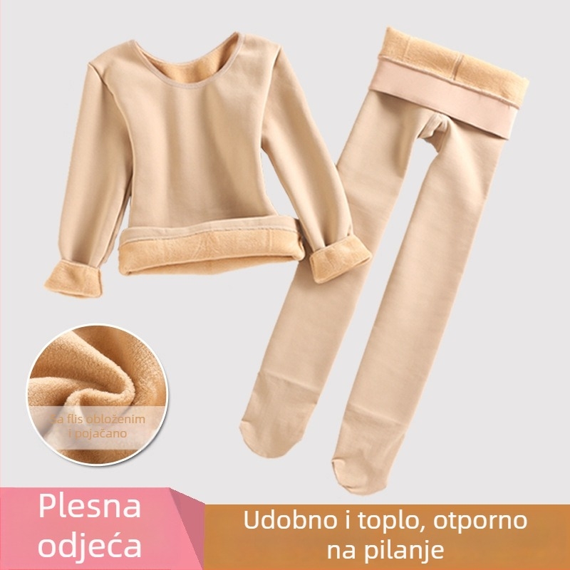 Dječji baletni osnovni set za vježbanje, plišani velur pile tkanina, 60% najlona, zimska fleece podstava, univerzalni stil (Velur pile tkanina; 60% najlon; zimski fleece; plosno pletenje 12–14 petlji/3 cm; završeci očišćeni)