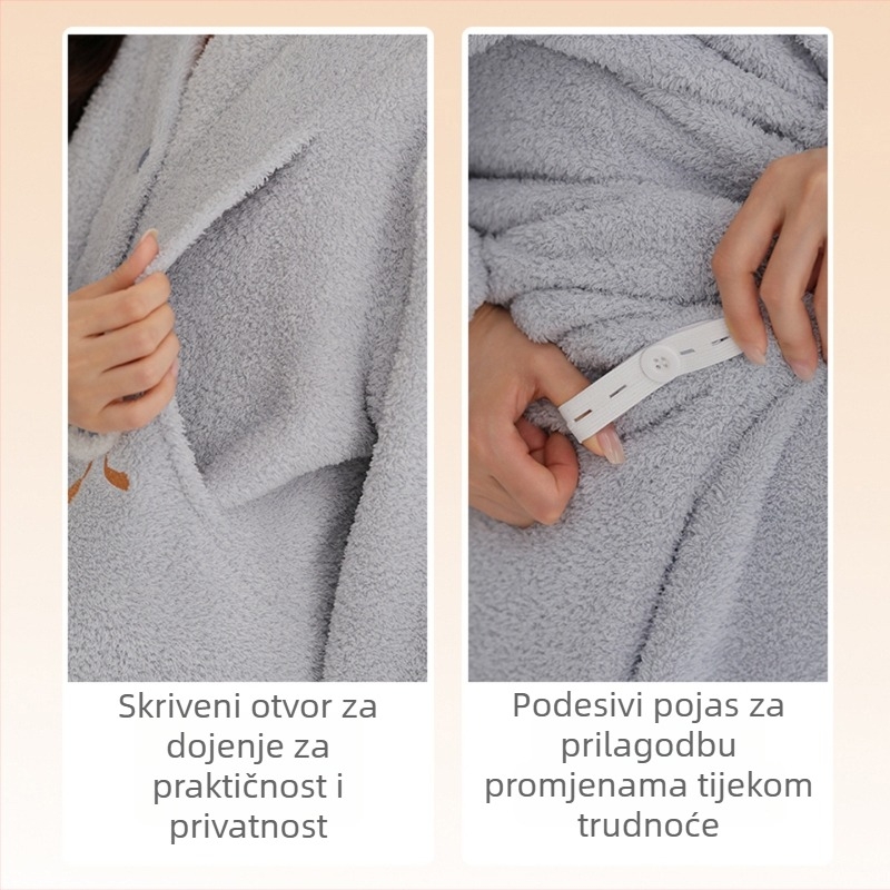 Pijama za dojenje za jesen-zimu, ženski set za trudnoću velikog broja, prilagodljiv, topao koralni fleece, kućna odjeća