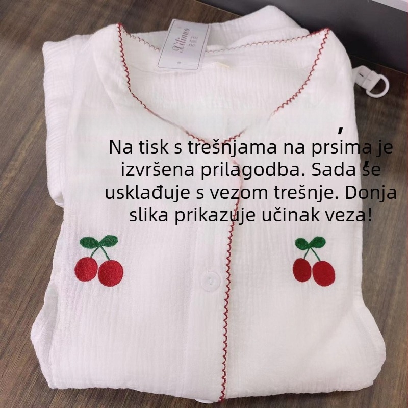 Set za dojenje pidžama od dvostruke gaze, pamuk 95%+, dugi rukavi, otvor za dojenje, sve-sezonsko kućno odijevanje