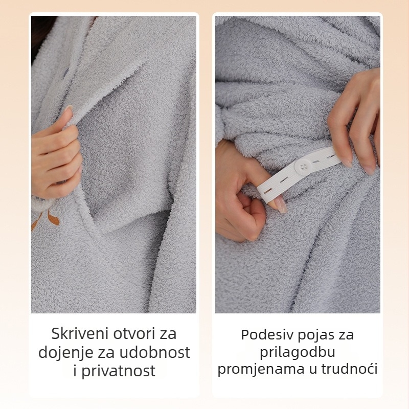 Set pidžama za trudnoću za jesen-zimu, polvelur tkanina, ekstra debela 301–350 g/m², bluza s V-izrezom i dugi rukavi te hlače, pogodna za dojenje, kućna odjeća