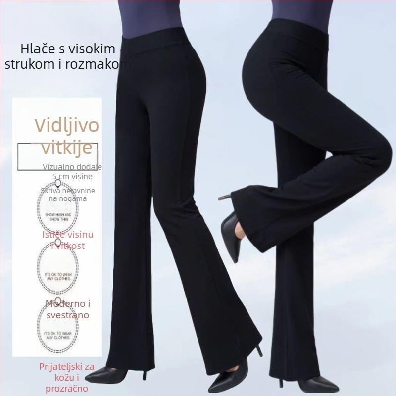Ženske plesne hlače s visokim strukom, duge, od pamuka, za moderan ples na pozornici, 90% pamuka