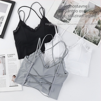 Plus veličina čipkasti tube top s umetkom za prsima, leđa bez naramenica, francuski stil – najlon