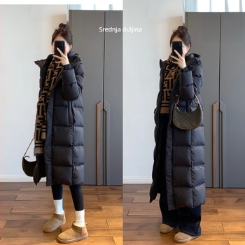 Ženska zimska jakna s pačjim perjem, dugačak kroj, debela izolacija, punilo 201–300 g, tkanina od poliestera u smjesi