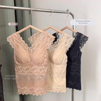 Čipkasti najlonski bralet wrap/tube top s prekrasnim leđima, prozračan, srednje veličine čašice, puna šalica, proljeće 2024